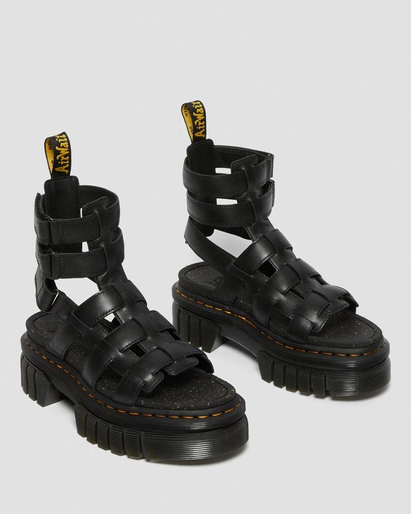 Black Women's Dr Martens Ricki Nappa Lux Leather Platform Gladiator Sandals | CA 299MQZ